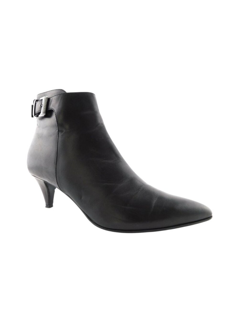 AQUATALIA Black Leather Weatherproof Buckled Bootie Heels 8.5